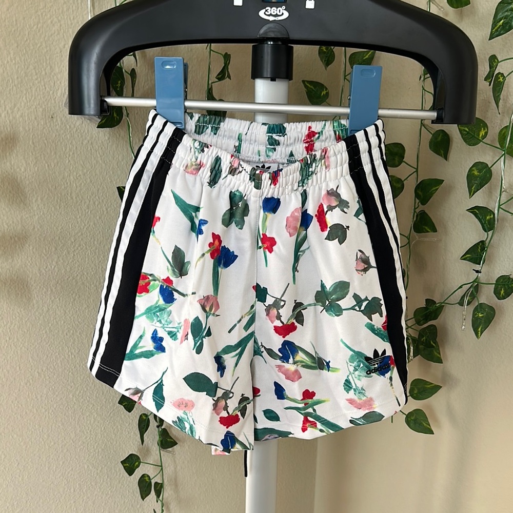 Floral Adidas Women's Shorts - White with Multicolor Print